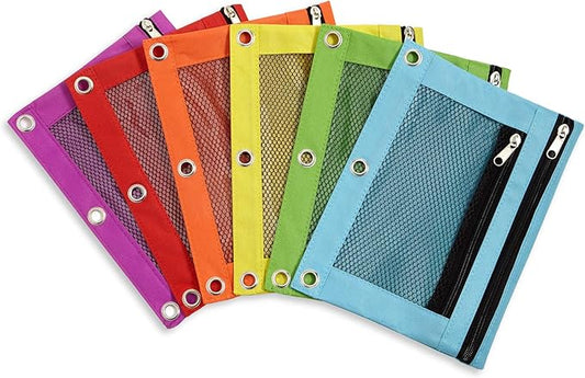 Blue Summit Supplies Pencil Pouches, Bulk Pencil Pouch 6 Pack in Assorted Colors for Storing School Supplies, Writing Utensils, and more, Cloth Zipper Pouches for 3 Ring Binders, 6 Count