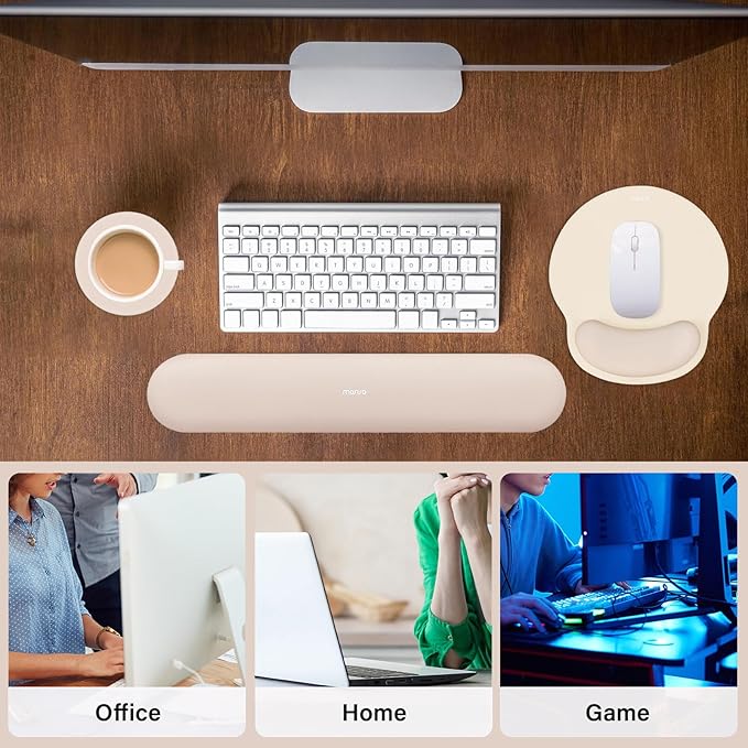 MOSISO Wrist Rest Support for Mouse Pad&Keyboard Set, Circle Curved Ergonomic Mousepad&Coaster Non-Slip Base Home/Office Pain Relief&Easy Typing Pad with Soft Cloth&Silicone Lining, Apricot