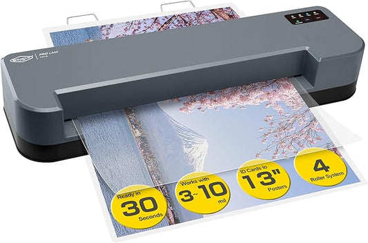 SINCHI 13-Inch Thermal Laminator & Foil Applicator, 3–10 Mil, 4-Roller Commercial Laminating Machine, 30s Warm-Up, Max. 40"/Min, Auto & Electrical Reverse Anti-Jam, Includes Laminating Sheets
