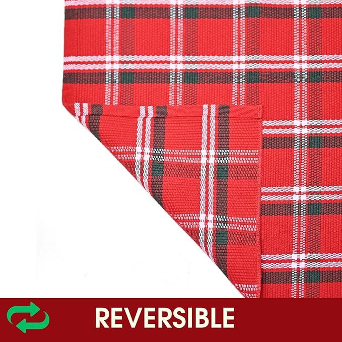 Christmas Red Green White Plaid Rug 8x10 ft, Extra Large Cotton Hand-Woven Buffalo Check Area Rug for Living Room, Bedroom, Patio, Christmas Holiday Farmhouse Decor, Washable Outdoor Indoor Carpet