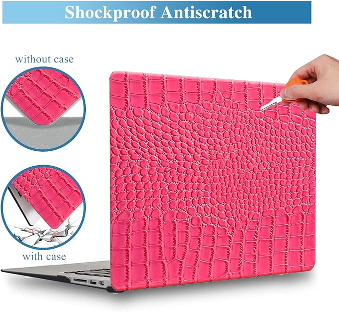KEROM Compatible with MacBook Pro 16 inch Case 2025-2021 M4 M3 M2 M1 Pro/Max Chip A3403 A3186 A2991 A2780 A2485, Textured Crocodile Skin Aligator Skin PU Leather Hard Shell Case & Keyboard Cover, Pink