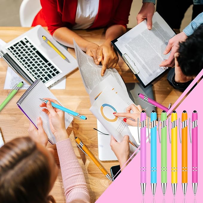 Tenare 12 Pieces 2 in 1 Stylus Metal Ballpoint Pen with Stylus Tip, 1.0 mm Black Ink Ballpoint Pen for Touch Screens(Light Color)