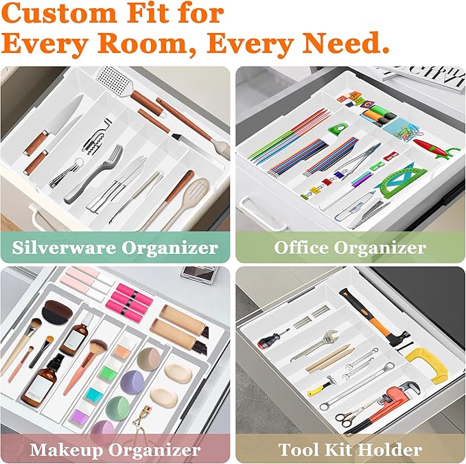 Expandable Large Silverware Organizer - BPA-Free Utensil Organizer for Kitchen Drawer, Adjustable Silverware Drawer Organizer Flatware Cutlery Tray for Spoons Forks Knives,10.2"-17.2" Wide