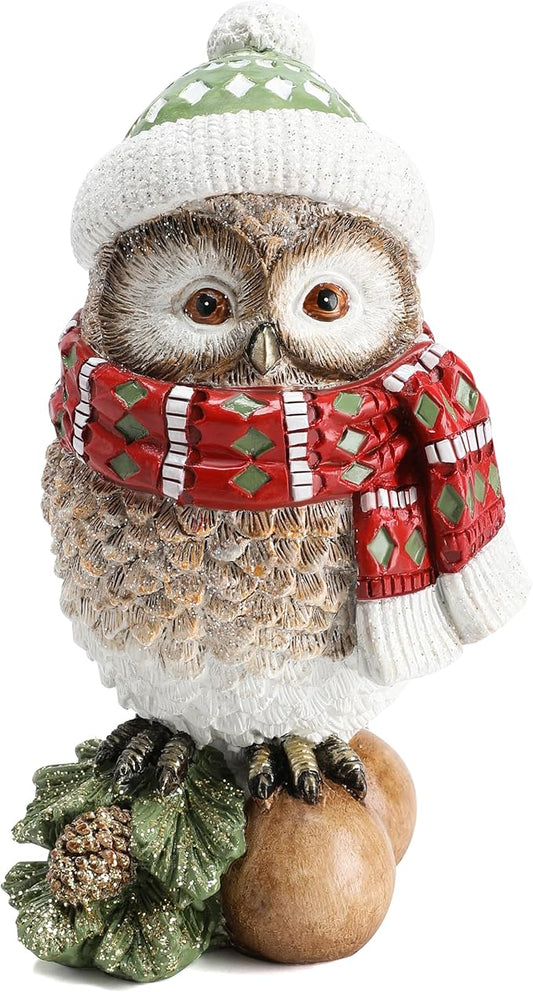 Christmas Owl Figurines for Holiday Decorations, Xmas Owl Statues Decor for Shelf Table Bookshelf Office Home Decor,Winter New Year Decoration -Indoor Christmas Statue Owl Gifts for Bird Lovers Women
