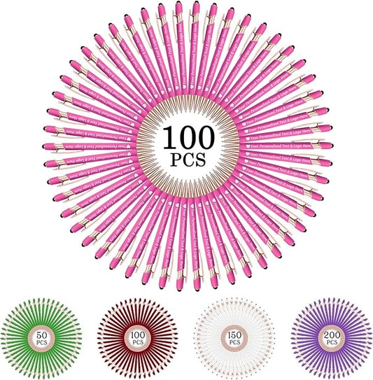 STREADVE 100 Personalized Custom Pens Engraved Writing Pen with Name Logo, Customized Promotional Items Stylus Pen Gifts for Women Realtor Quinceañera Wedding Business, Pink