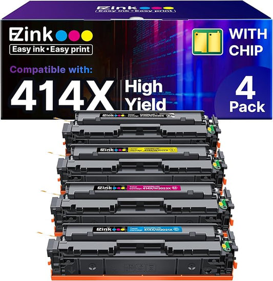 E-Z Ink 414X Toner Cartridges Compatible Replacement for HP 414X 414A W2020X Toner to Use with HP Color Laserjet Pro MFP M479fdw M479fdn M454dw M454dn M479 (4 Pack High Yield with Chip)
