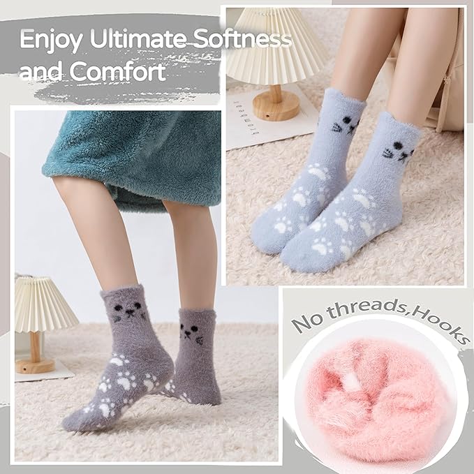 ICEIVY 5 Pair Fuzzy Cozy Socks for Women - Warm Comfy Soft Casual Home Sleep Winter Wool Socks - Gifts for Women