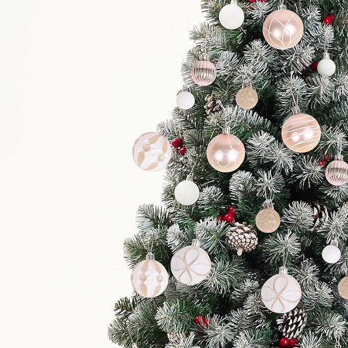 100Pcs Elegant Christmas Balls Set Christmas Tree Ornaments with Glitter and Patterns Bulk Ornaments for Tree as Festive Christmas Decor Xmas Ball Set Champagne White