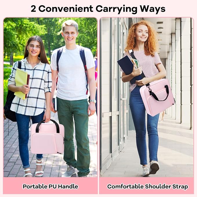 3 D-Ring Zipper Binder 2 Inch with Shoulder Strap, Waterproof Oxford Binder with Zipper Storage 500 Sheets Capacity, Multi-Pockets Organizer Bag for 13 Inch Laptop School& Office (Pink)