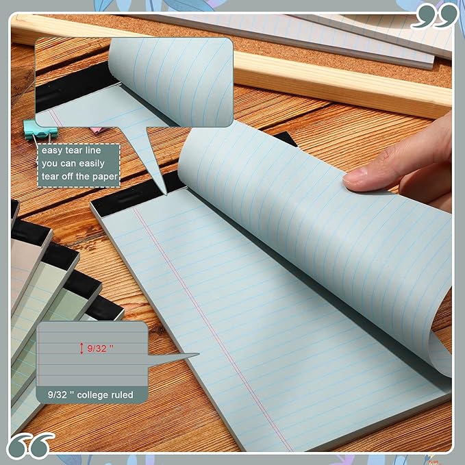 Lincia 12 Pcs 12 Pcs 5" x 8" Small Legal Pads Colored Lined Note Pads Narrow Ruled Writing Notepads 50 Sheets Per Micro Paper Notebook Lined and Perforated for College Office Supplies (Fresh Colors)