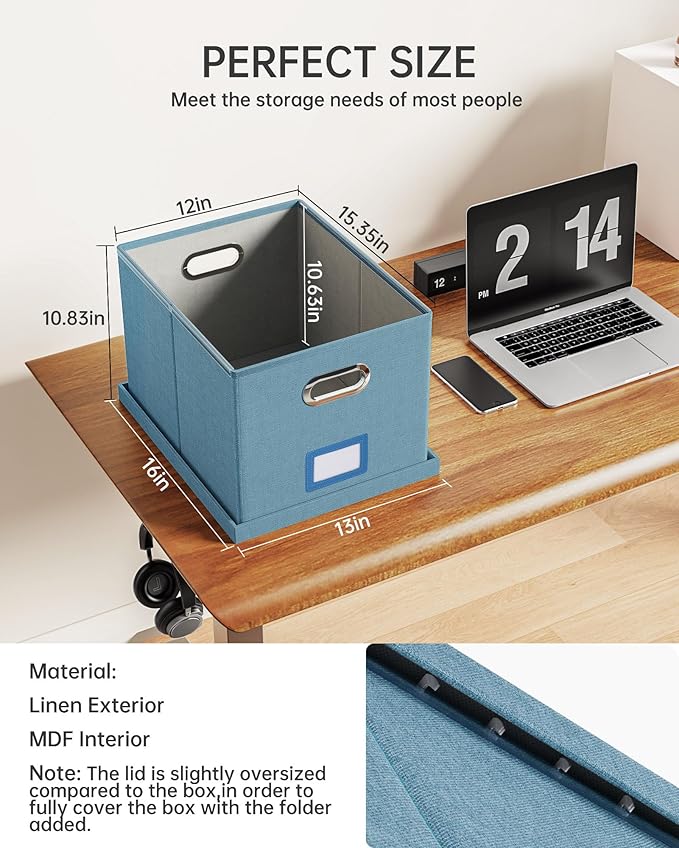 Oterri File Organizer with Lid, File Box, File Cabinet for Letter File Folder Storage, Hanging File Organizer for Office/Decor/Home,Document Organizer, 1 Pack,Dark-Blue-Box Only
