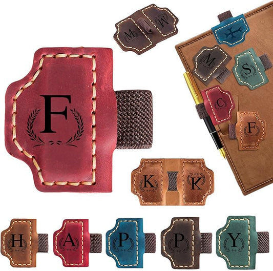 Custom Bygone Mark Bookmark with Pen Holder, 26 Letters Name Initial Personalized Magnetic Leather Bookmark, Gifts for Book Lovers, Readers, Travelers, Leather Book Marks (Wine Red, F)