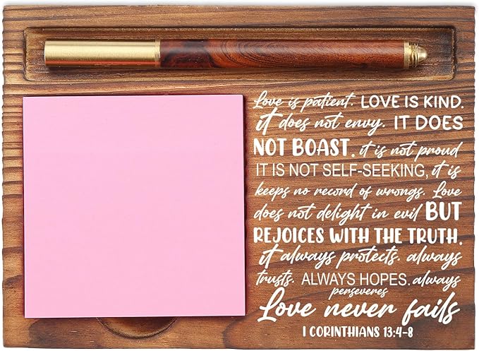 Love is Patient Sticky Note Holder, Christian Desk Organizer for Religious Social Worker Therapist Counselor Educators Gift for Office Self-Stick Note Pad Holders EDP107