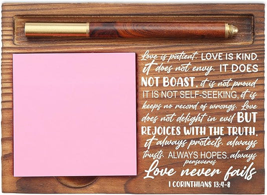 Love is Patient Sticky Note Holder, Christian Desk Organizer for Religious Social Worker Therapist Counselor Educators Gift for Office Self-Stick Note Pad Holders EDP107
