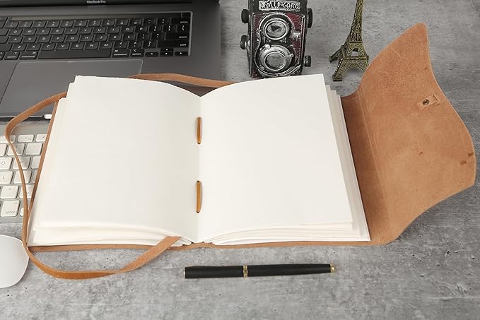 Handmade Leather Journal/Writing Notebook Diary/Bound Daily Notepad For Men & Women Unlined Paper Medium, writing pad gift for artist, sketch (Tan, 7 x 5)