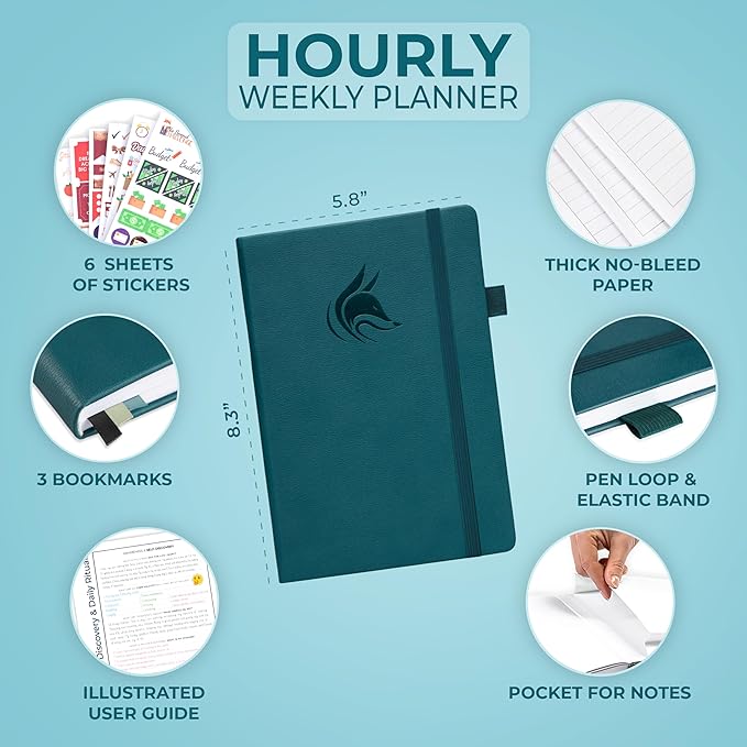 Clever Fox Planner Schedule – Undated Weekly & Monthly Life Planner with Time Slots, Appointment Book & Daily Organizer, A5 (Dark Teal)