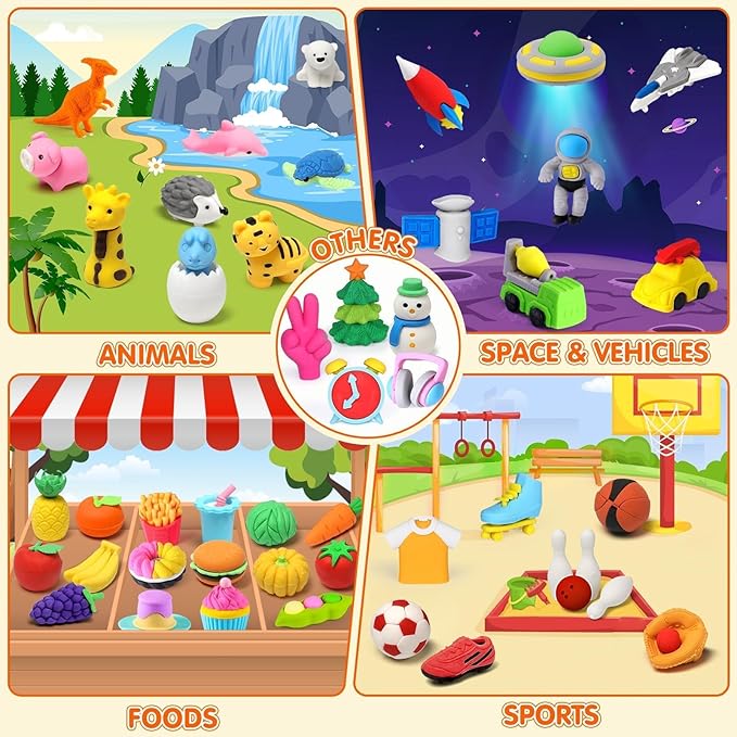 140 Pack Animal Erasers for Kids 3D Puzzle Mini Pencil Eraser Bulk Desk Pets Treasure Box Toy for Classroom School Prize Kids Party Favors Back to School Supplies Random