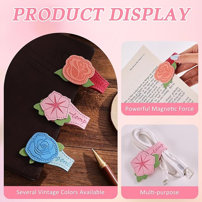 3 PCS Fruit of Spirit Magnetic Leather Bookmarks, Floral Patterns (Faithfulness Gentleness Temperance) of Galatians, Bible-Inspired Page Markers, Gift for Book Lovers, Students, Book Accessories