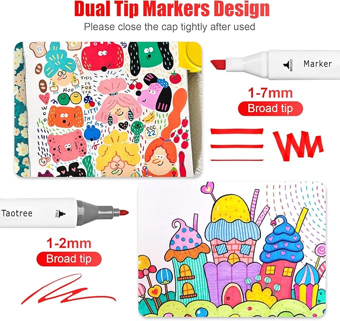 Taotree Alcohol Markers 100 Colors with Case & Holders, Dual Tips Art Coloring Markers Pens, Chisel & Fine Art Supplies Sketch Pens for Artist Kids Adult Coloring Books Drawing, Painting, Sketching