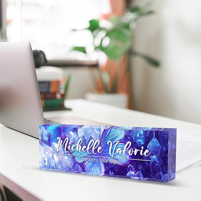 Personalized Name Plate for Desks, Custom Desk Name Plates, Acrylic Name Plate Office Desk Accessories, Personalized Office Gifts for Coworkers Teachers, Employee Appreciation Gifts (Crystal Butterfly)