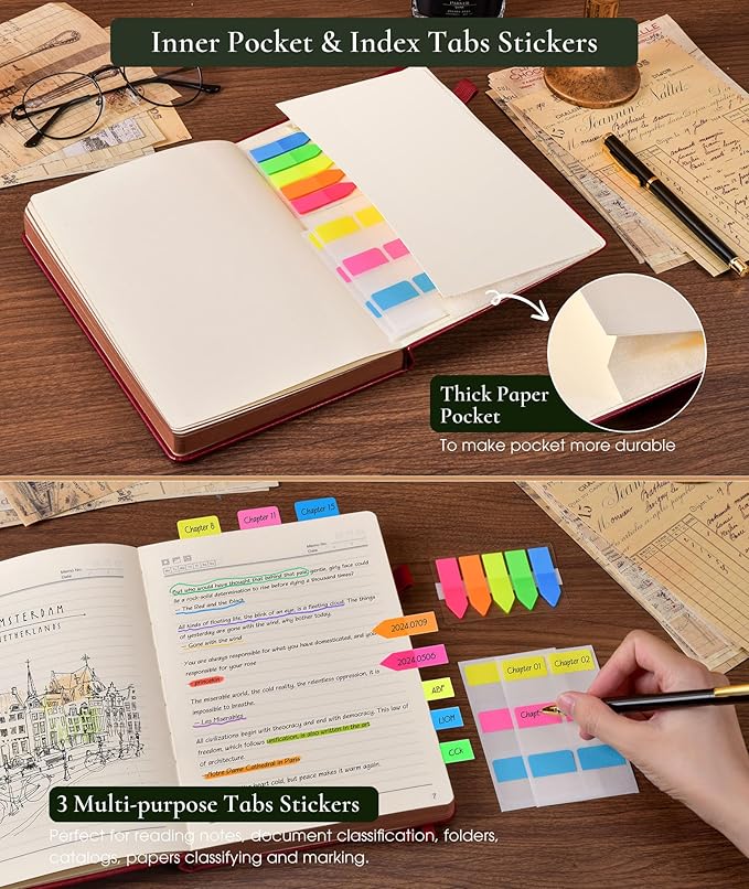 Vintage Leather Journal - 300 Page Lined Journal Notebook with Numbered Pages,A5 Notebook for Women Men,Travel Diary,Daily Journal for Writing, Note Taking, School & Work (5.8" x 8.3")