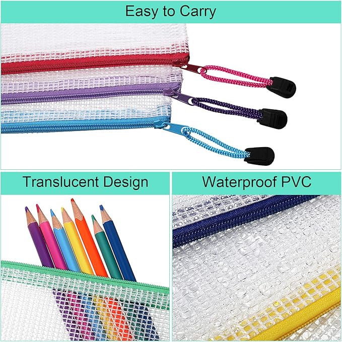 Harloon 150 Pack Pencil Pouch Bulk Gifts Operation Christmas Mesh Zipper Pencil Cases 9.5 x 4.5 Inch Small Clear Holder Storage Multipurpose Cosmetics Toiletry Bags for Office Bill Travel(10 Colors)