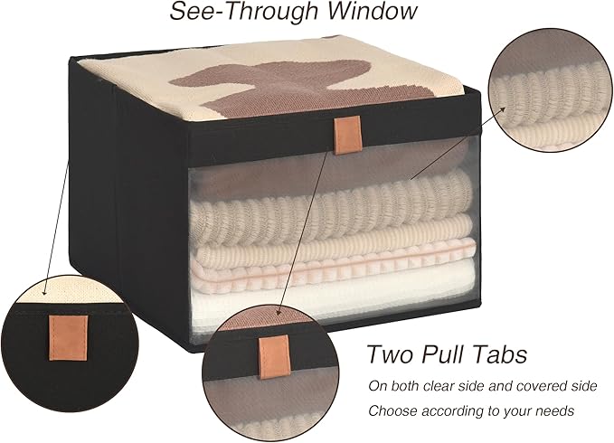 StorageWorks Closet Storage Bins, Extra Large Storage Baskets with Clear Window and Handles, Foldable Fabric Organizer for Clothes, Shelves, Black, 3 Pack