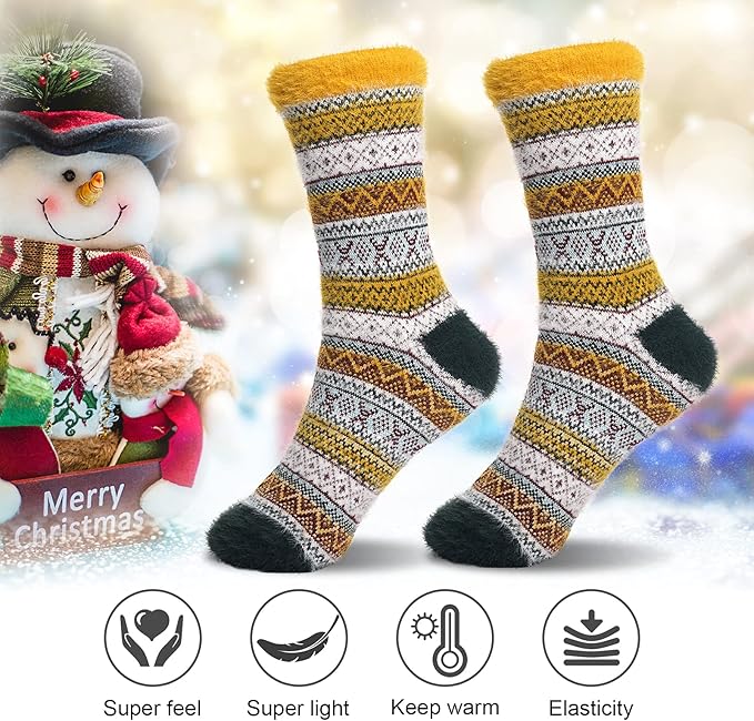 ICEIVY 5 Pair Fuzzy Cozy Socks for Women - Warm Comfy Soft Casual Home Sleep Winter Wool Socks - Gifts for Women