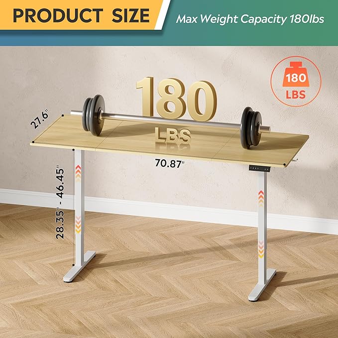 DEVAISE 71 Inch Electric Standing Desk, 3 Adjustable Height Stand up Desk for Home Office, Ergonomic Sit to Stand Desk with LED Touchscreen, Headphone Hook, 3 Memory Preset Computer Desk (Maple)