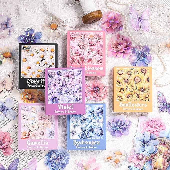 Doraking 60 Pieces Glitter Shiny Flower Stickers for Journaling, Waterproof Decorative Decal for Scrapbooking Supplies Journal Planners Art Crafts Photo Album Decor (Colorful)