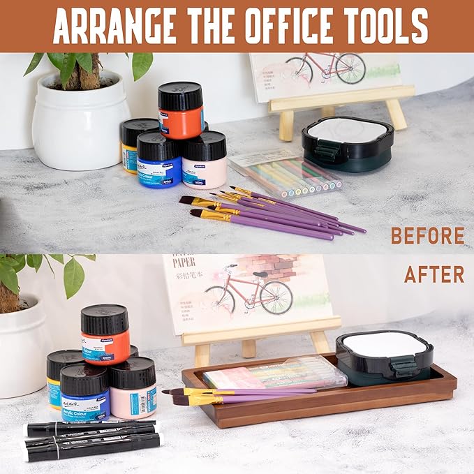 Demigo Acacia Wood Valet Tray & Catchall (11.9x6x1 inch) - Wooden Desk Organizer for Office Supplies, Keys, Wallet & Mail - Entryway & Nightstand Decor