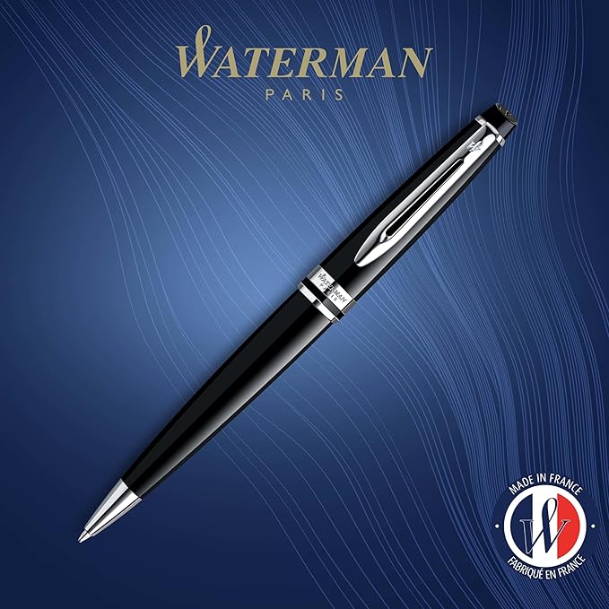 Waterman Expert Ballpoint Pen, Gloss Black with Chrome Trim, Medium Tip, Blue Ink, Luxury Pen in Gift Box, Great Gift for Coworker