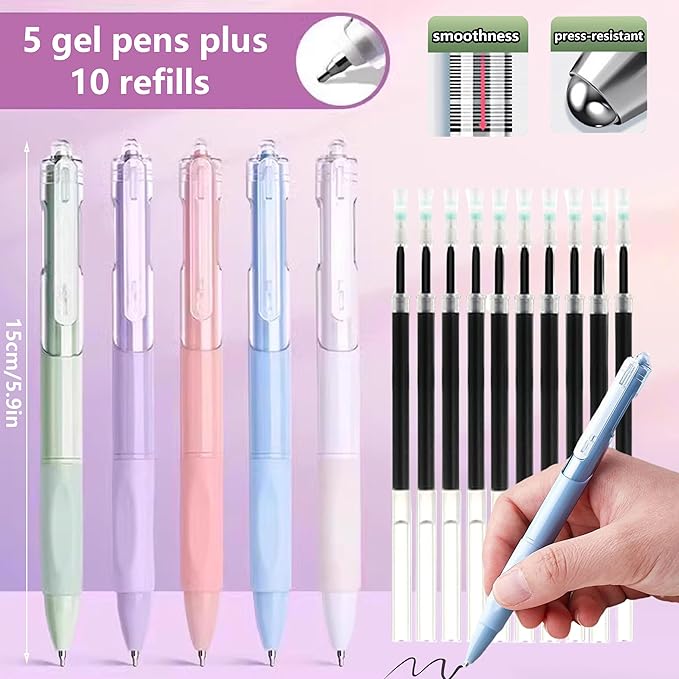 42 Pcs Big Capacity Pencil Pouch with Aesthetic School Supplies, 12 Pastel Highlighters, 5 Black Ink Gel Pens, 6 Mechanical Pencils Set 0.5 & 0.7mm, Sticky Notes, Stationary Set for Student(Purple)