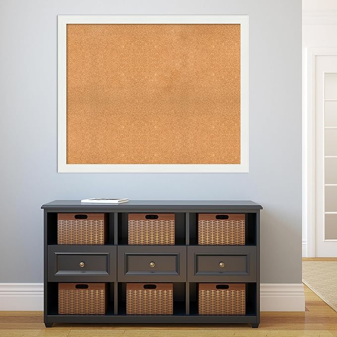 Amanti Art Natural Cork Board for Wall, 37x45 Vision Board with White Frame, Oversize Corkboard Office Decor for Home Organization, Casual Corkboard Pinboard to Display Items for Home Organization in
