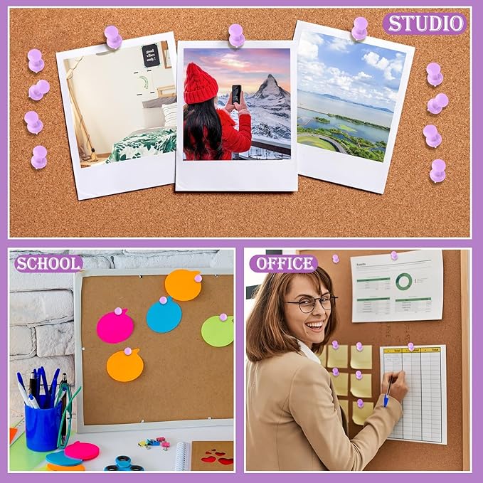 220 Count Purple Push Pins Standard Plastic Head Steel Point Thumb Tacks Decorative Push Pins for Cork Board Wall Hanging Bulletin Board