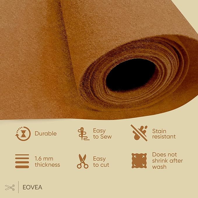 EOVEA | Acrylic Felt Fabric by The Yard - Non-Stiff, Soft Material - 72" Wide - 1.6mm Thick Felt Sheets for DIY Crafts, Sewing, Upholstery, Cushion, Padding(Camel, 5 Yards)