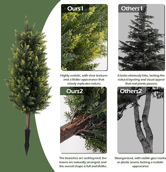 40inch Artificial Cedar Christmas Trees, 2 Sets Faux Cypress Topiary with Spikes, Weatherproof UV Resistant Fake Shrubs Cypress for Outdoor Front Porch Planters, Topiary Bush Balls Decor