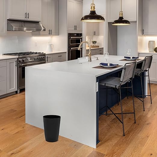 Mini Waste Basket - Durable Small Plastic Garbage Trash Can Bin - Lidless Open-Top Rectangular Slim Profile for Compact Spaces - Suitable for Home, Bathroom, Office, Bedroom, Kitchen and More, Black