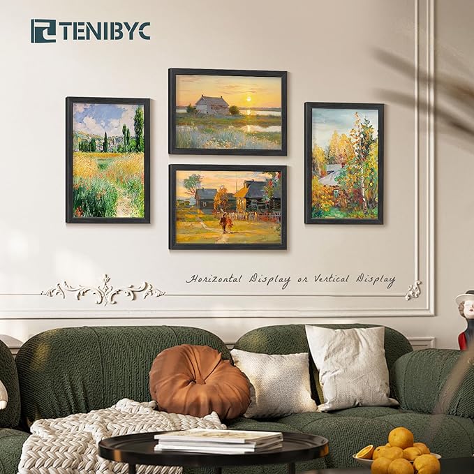 12x18 Frame Set of 4, Textured Black Wood & HD Tempered Glass, 12x18 Poster Picture Frame, Vertical & Horizontal Wall Hanging