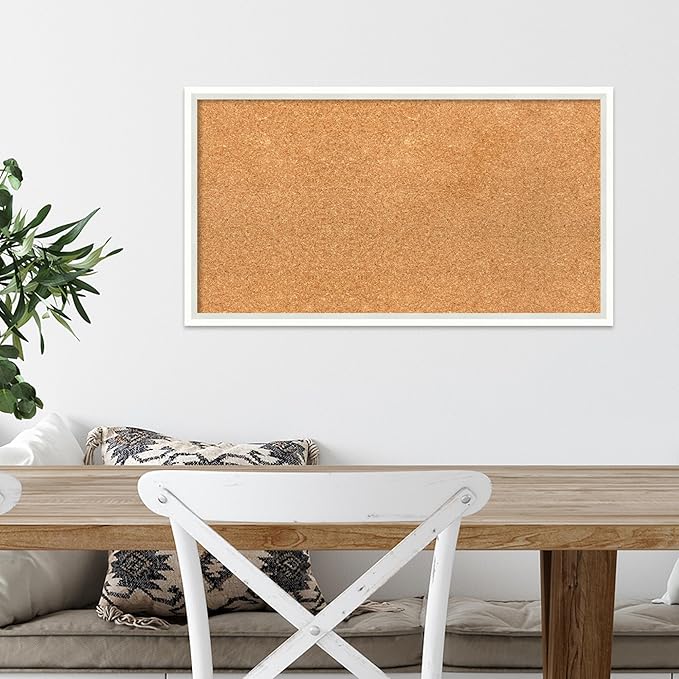 Amanti Art Natural Cork Board for Wall, 15x27 Vision Board with White Frame, Medium Corkboard Office Decor for Home Organization, Modern Corkboard Pinboard to Display Items for Home Organization in