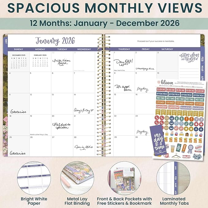 bloom daily planners 2026 Planner (January to December) - 8.5” x 11” Weekly & Monthly Dated Agenda Organizer Book with Stickers & Tabs - Flexible Soft Cover - Wildflower Mountainside