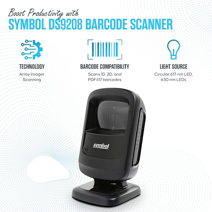 DS9208 Zebra Symbol Digital Handsfree 1D/2D Barcode Scanner with USB Cable & Microfiber Cleaning Cloth - High Performance Scanning, Compact Design, Standard Range (Renewed)