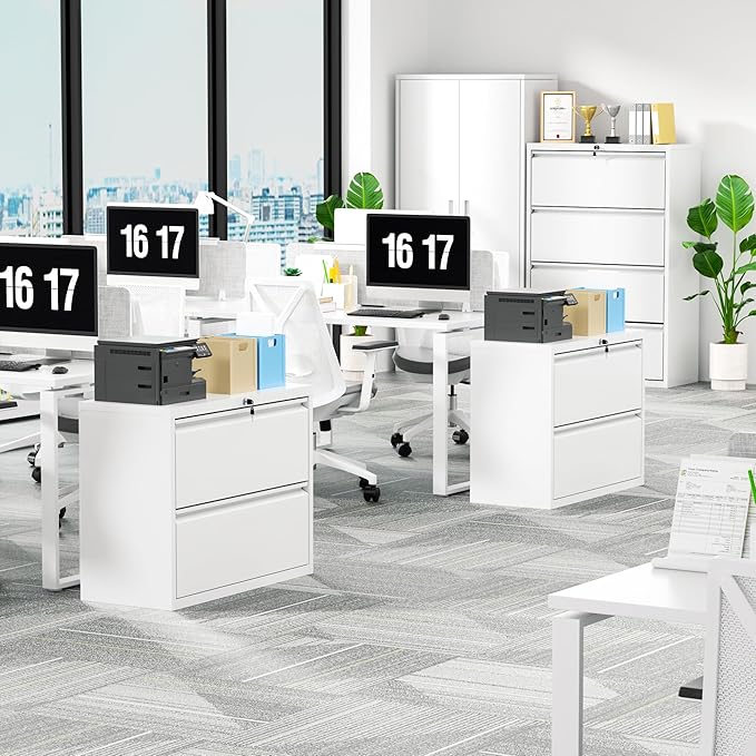 Crownland Lateral File Cabinet with 2 Drawers, 28" W Metal Lockable Office File Cabinets for Home Office- Stores Letter/Legal/A4/F4 Files(White)