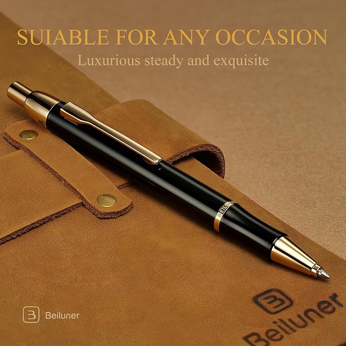 BEILUNER Luxury Gel Pen with 24K Gold Electroplating Finish, Black Piano Lacquer, Luxury Grade Craftsmanship, Best Gel Pen Gift Set for Men and Women