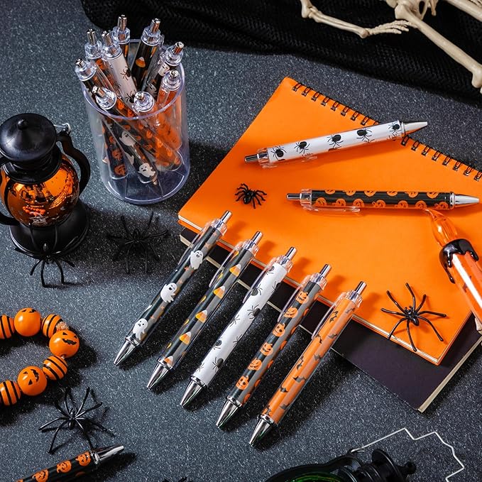 Thenshop 50 Pcs Halloween Pens Bulk Halloween Theme Gel Ink Ballpoint Pens Pumpkin Ghost Bat Spider Pattern Witch Party Favors Appreciation Gifts for Friends Office Employee Work