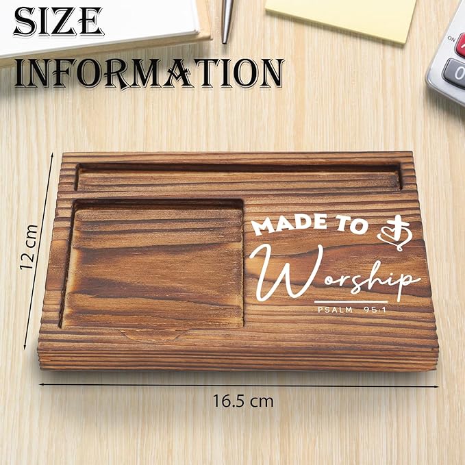 Christian Desk Organizer, Bible Verse Sticky Note Holder, Psalm 95:1 Made to Worship, Religious Gifts for Christians, Pastors, Church Leaders, Believers TZP98