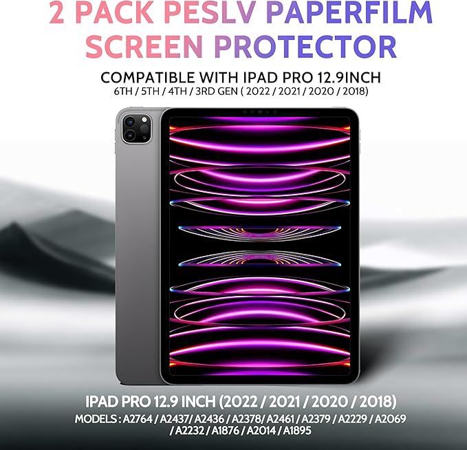 2 Pack Like Paper Screen Protector for iPad Pro 12.9 inch (2022/2021/2020/2018), Matte Anti Glare PET Film/Blue Light Filter Eye Protection Cover/Drawing & Writing Feel Like on Paper