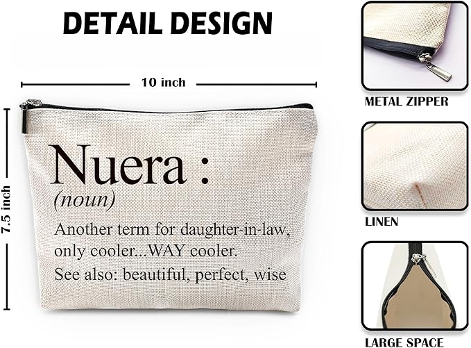 Sufamb Nuera Gifts Makeup Bag, Best Daughter in Law Gifts for Mother's Day Birthday Cosmetic Bags, Daughter in Law Gift Portable Small Toiletry Bag Zipper Makeup Pouch