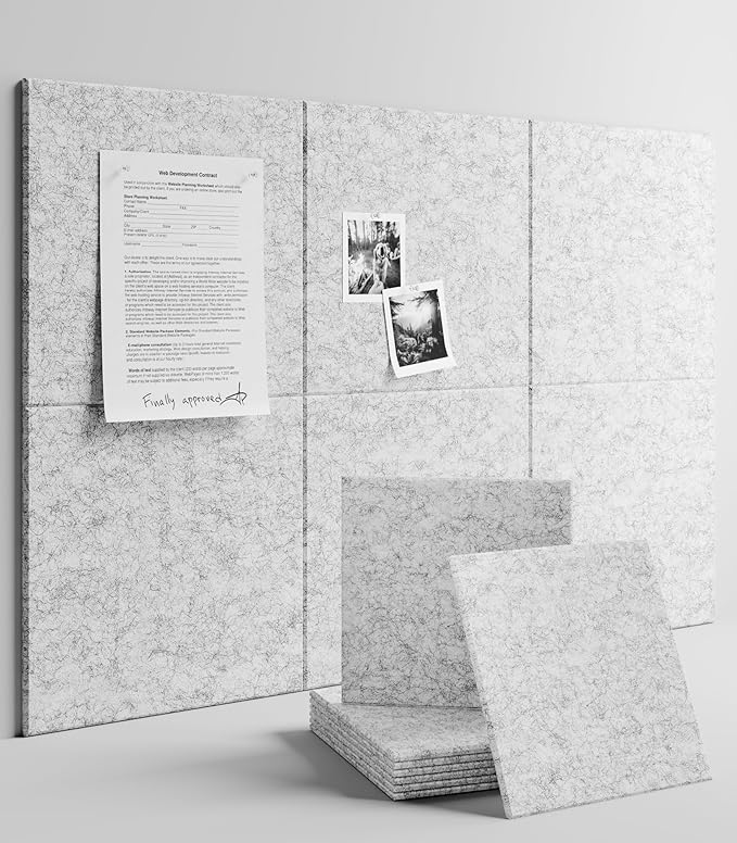 Large Felt Bulletin Board 36" x 24" Cork Board Alternative-6 Pack with 40 Safe Removable Adhesive Tabs, Cork Boards for Walls Cork Board for Home Office Classroom Pin Board - Marble Gray