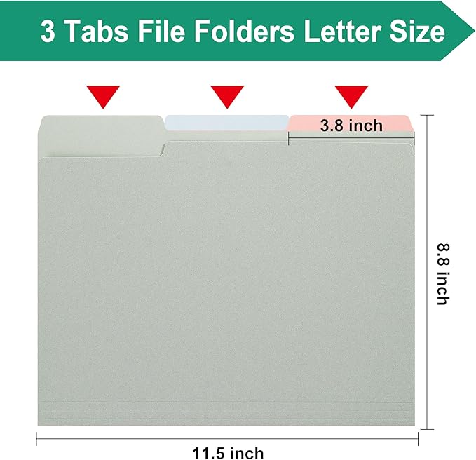 Colorful File Folders with Tabs –Colored File Folders,1/3 Cut Top Tabs,Letter Size,Durable 11pt Paper,Two Tone,Assorted Colors,Bulk 100 Pack (4281U)